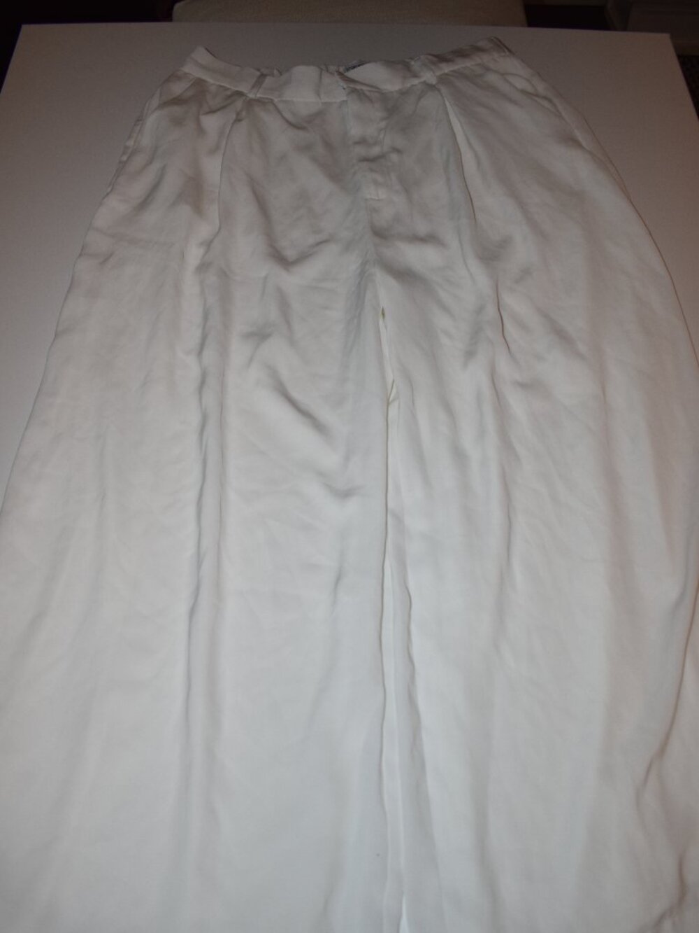 Tronjori White Wide Leg Women's Palazzo Pants XXL Pull-On Elastic Waist